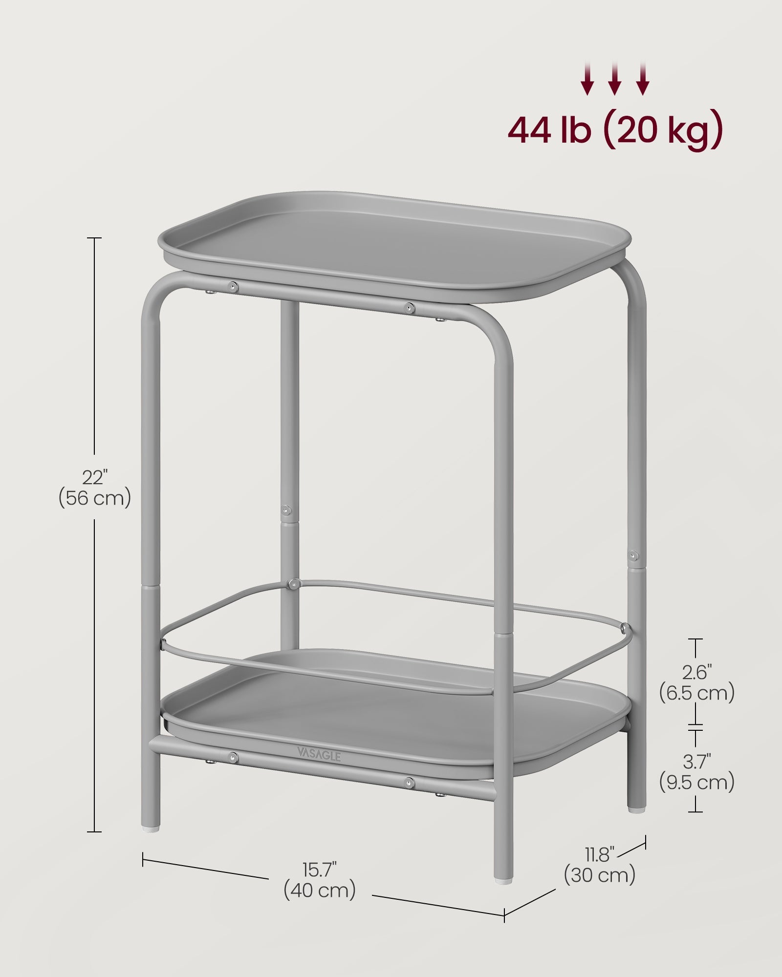 2-Tier Metal Side Table – Metal – Dove Grey – Tray Surface for Versatile Use