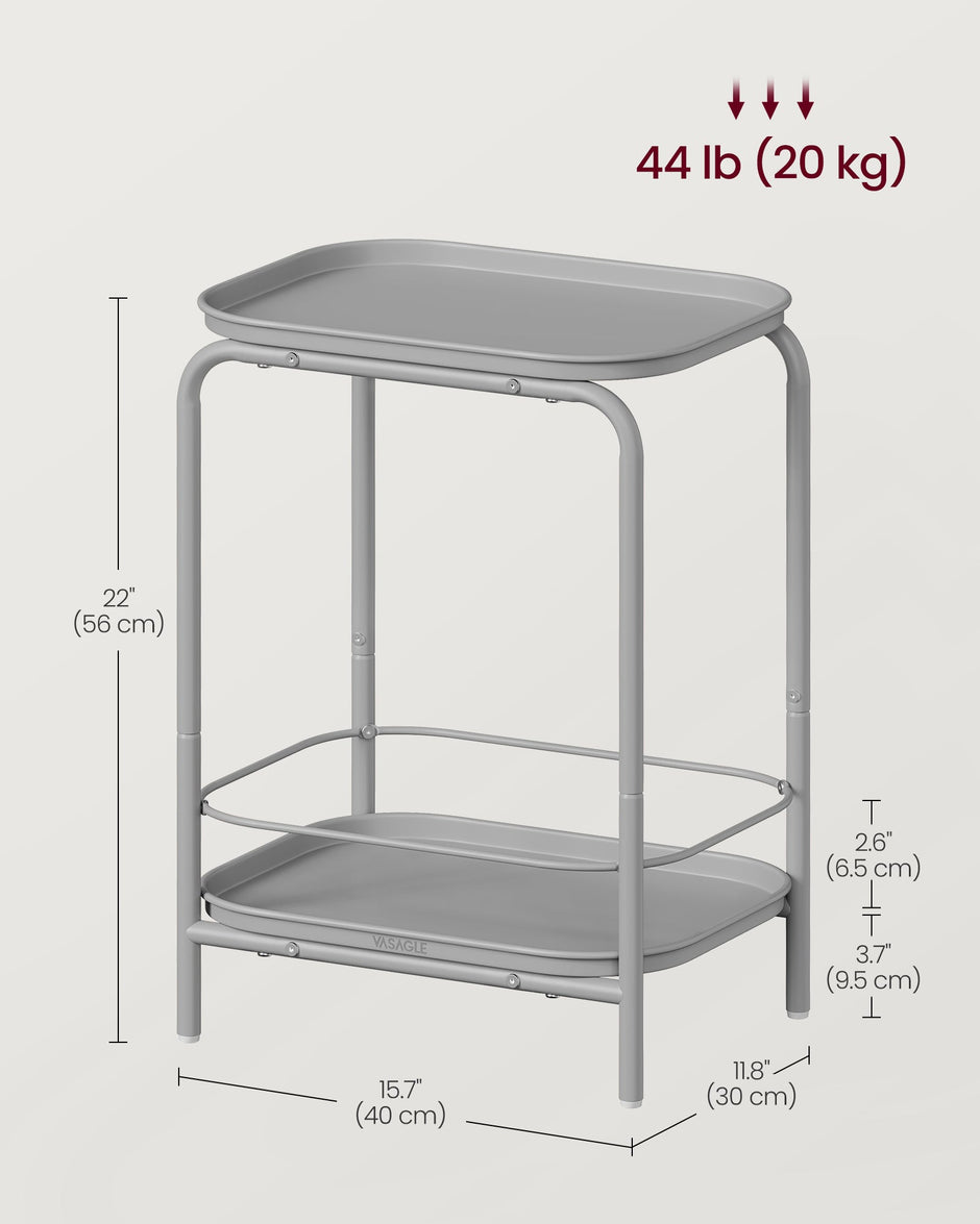 2-Tier Metal Side Table – Metal – Dove Grey – Tray Surface for Versatile Use