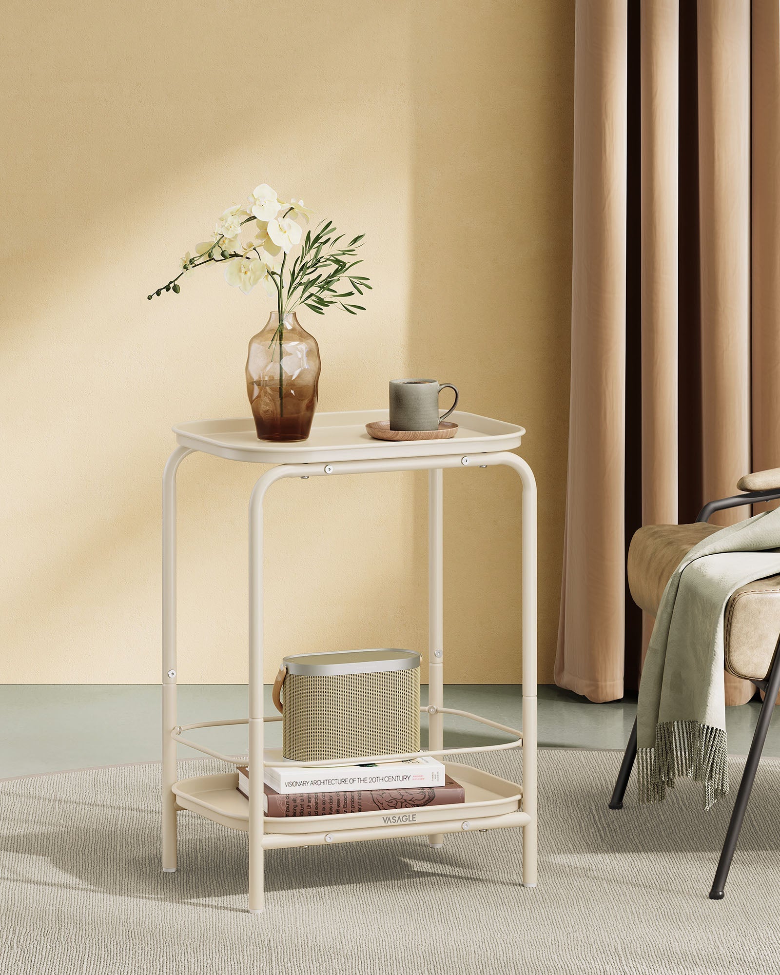 2-Tier Metal Side Table – Metal – Cream White – Tray Surface