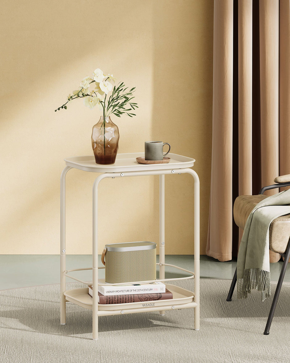2-Tier Metal Side Table – Metal – Cream White – Tray Surface