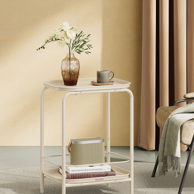 2-Tier Metal Side Table – Metal – Cream White – Tray Surface