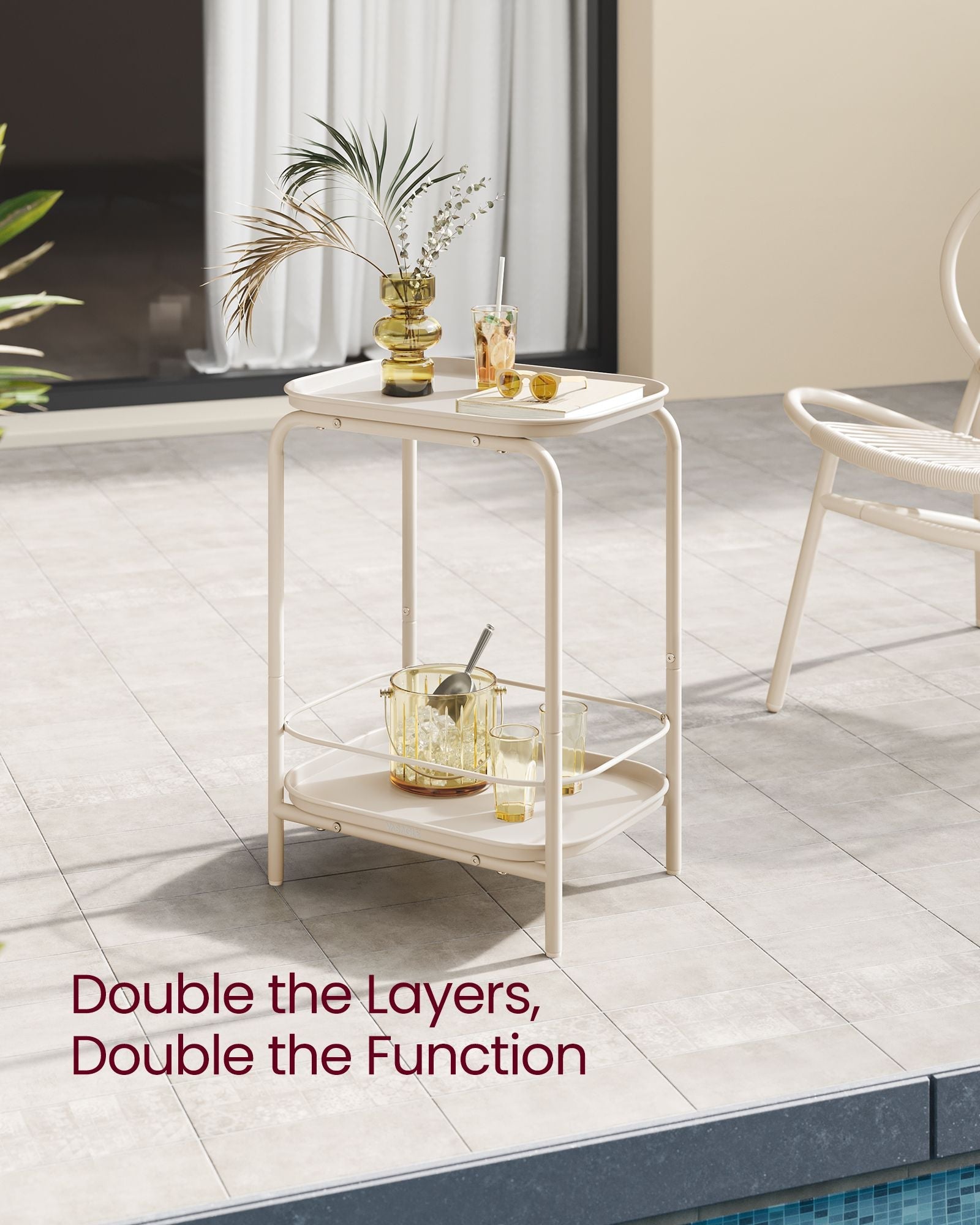 2-Tier Metal Side Table – Metal – Cream White – Tray Surface