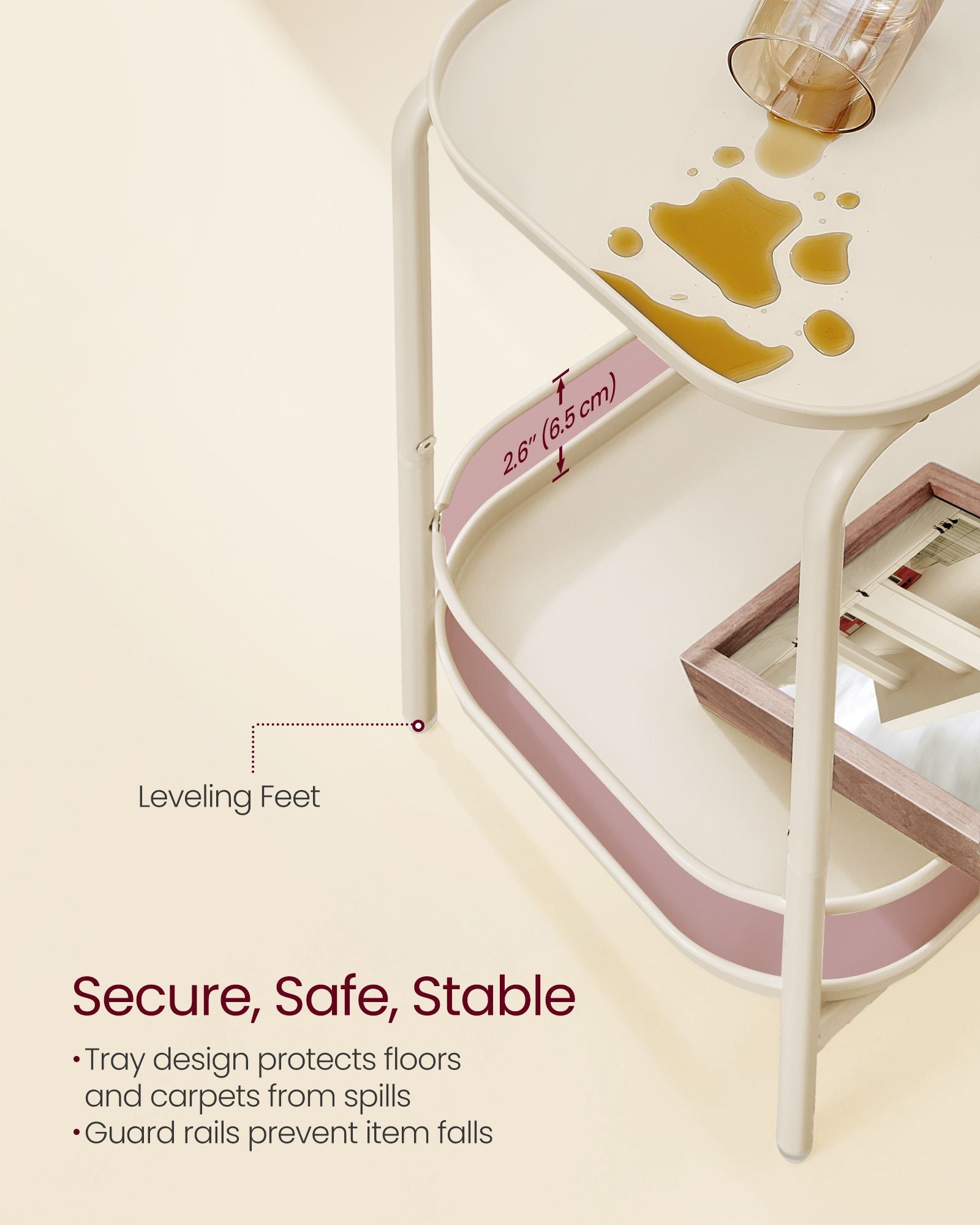2-Tier Metal Side Table – Metal – Cream White – Tray Surface