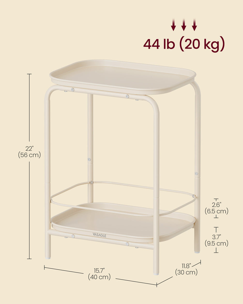 2-Tier Metal Side Table – Metal – Cream White – Tray Surface