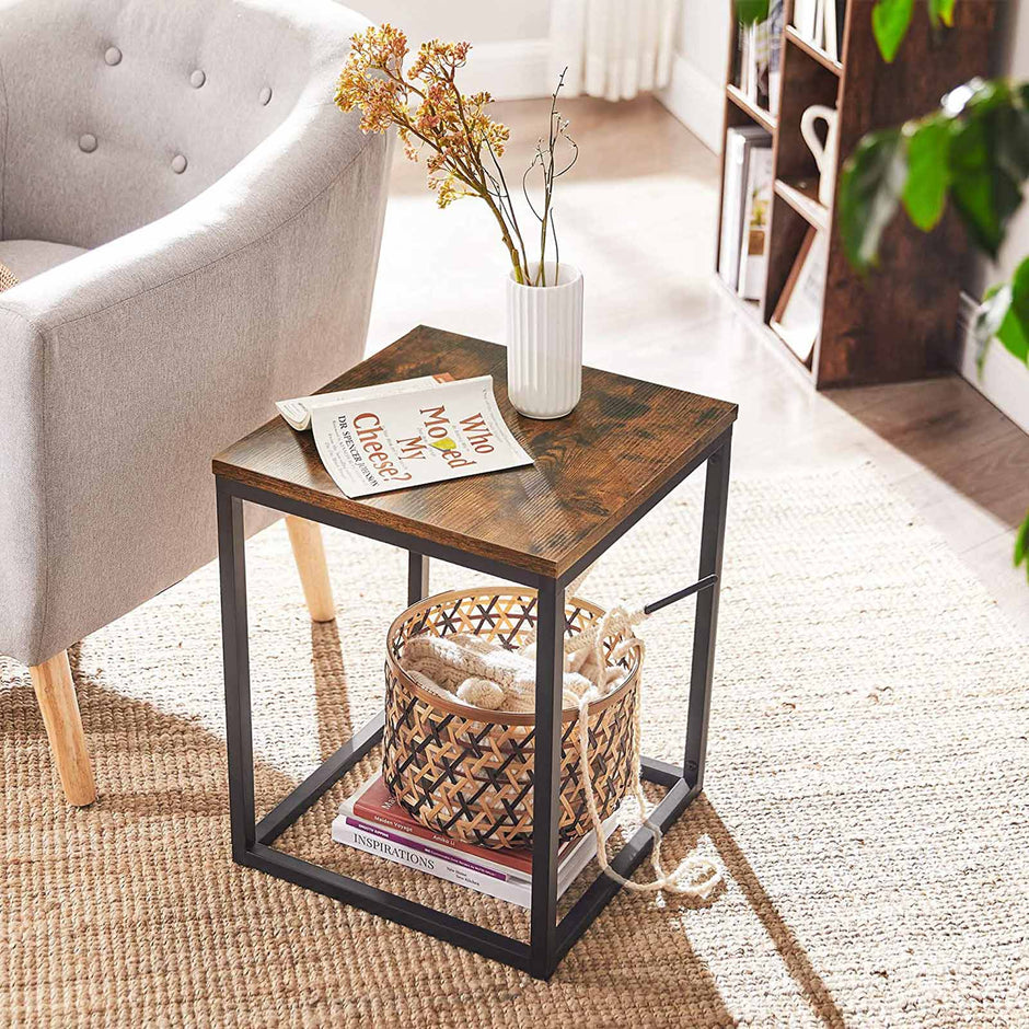 Side Table – Steel – Rustic Brown and Black – Industrial Design