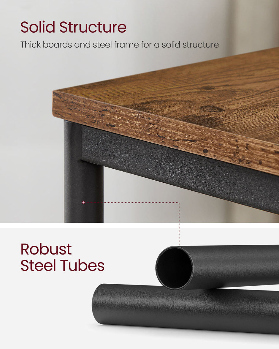 Industrial Side Table – Steel Frame – Rustic Brown/Black – Multi-Use with Storage Shelf