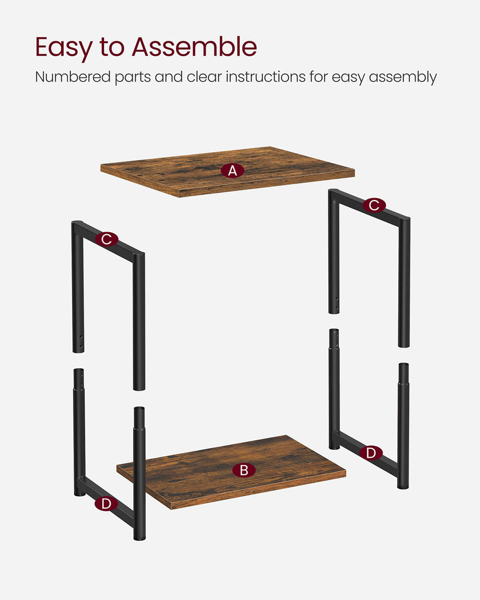 Industrial Side Table – Steel Frame – Rustic Brown/Black – Multi-Use with Storage Shelf