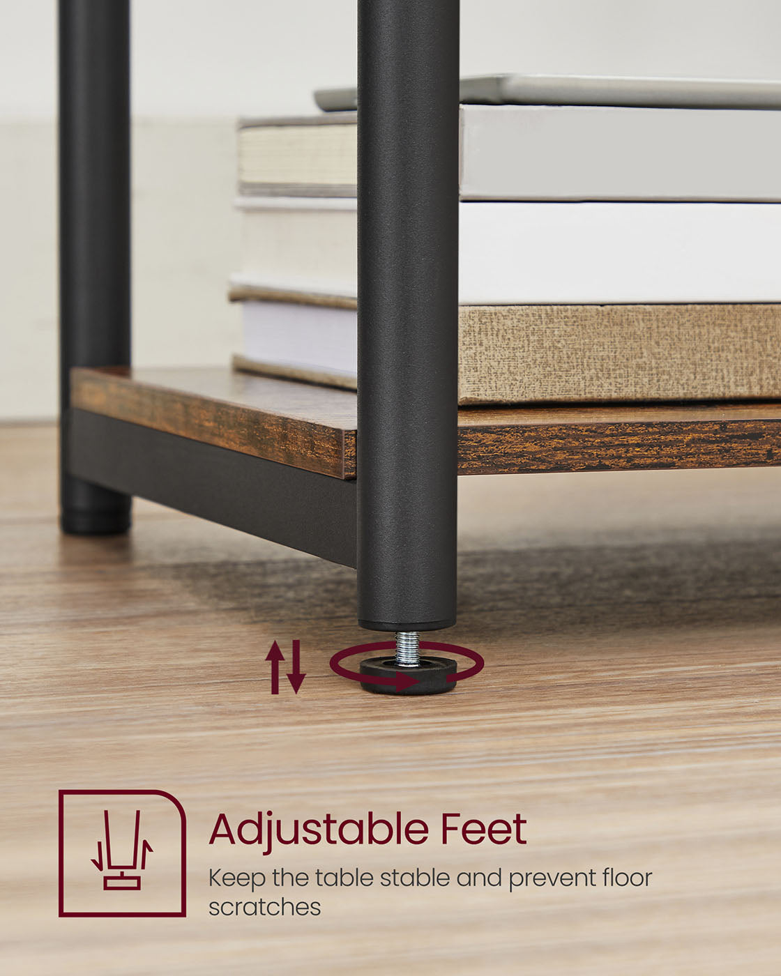 Industrial Side Table – Steel Frame – Rustic Brown/Black – Multi-Use with Storage Shelf