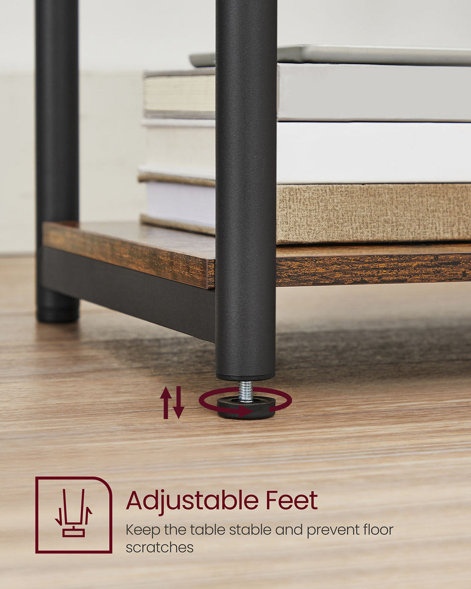 Industrial Side Table – Steel Frame – Rustic Brown/Black – Multi-Use with Storage Shelf