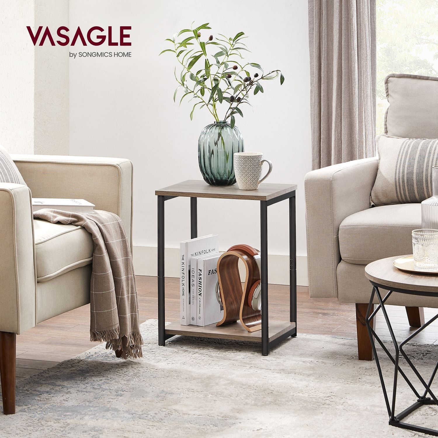 2-Tier End Table – Steel – Industrial Gray – With Storage Shelf