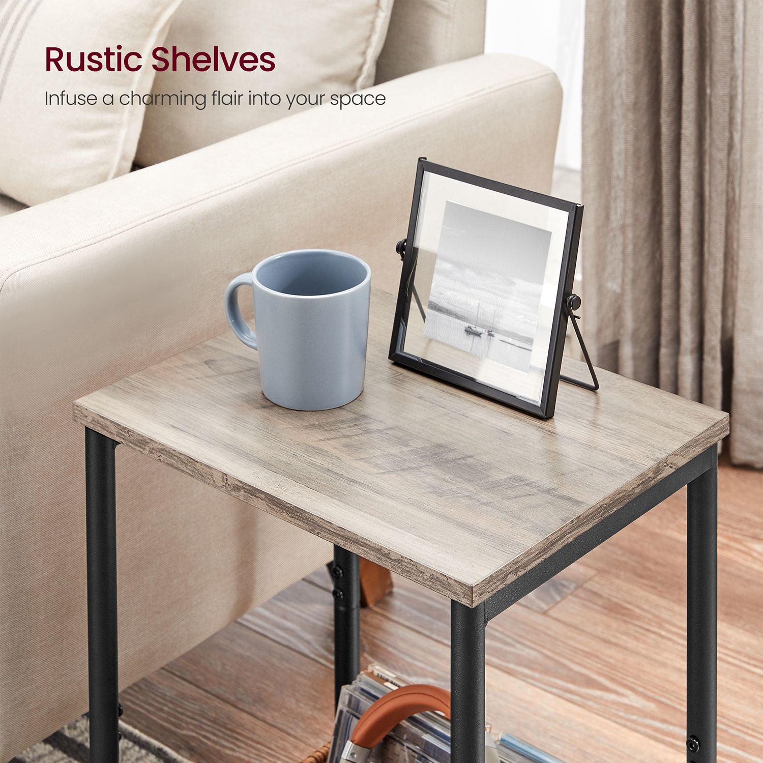 2-Tier End Table – Steel – Industrial Gray – With Storage Shelf