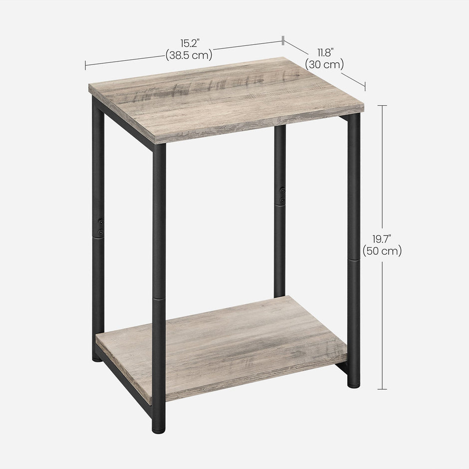 2-Tier End Table – Steel – Industrial Gray – With Storage Shelf