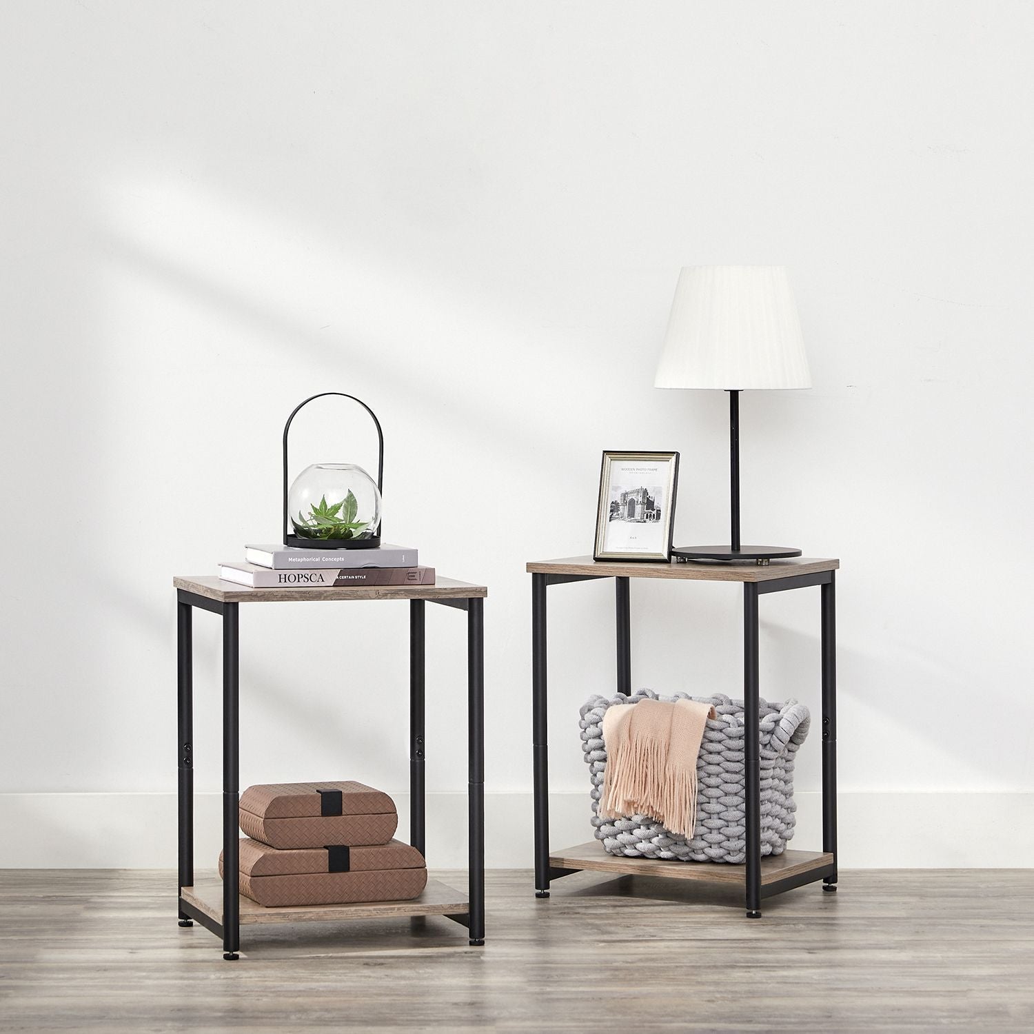 2-Tier End Table – Steel – Industrial Gray – With Storage Shelf