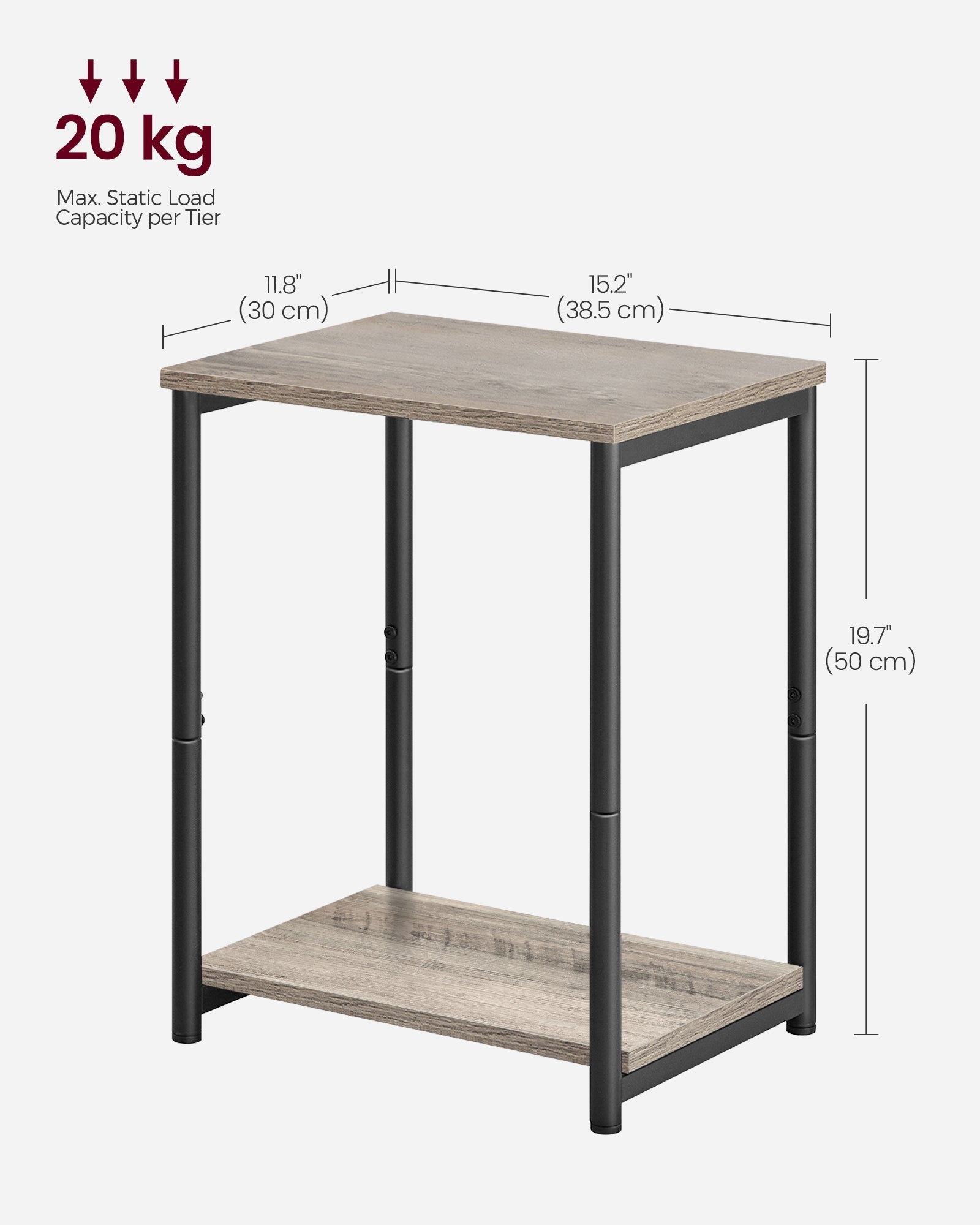 2-Tier End Table – Steel Frame – Industrial Style – Set of 2