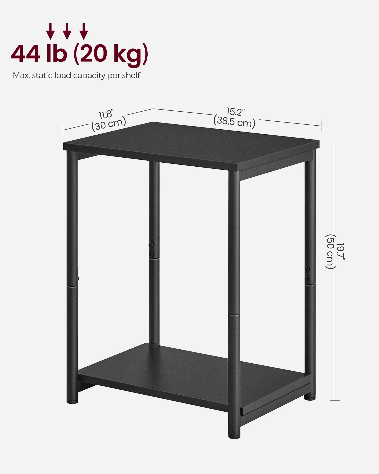 End Table – Steel – Classic Black – 2-Tier with Storage Shelf
