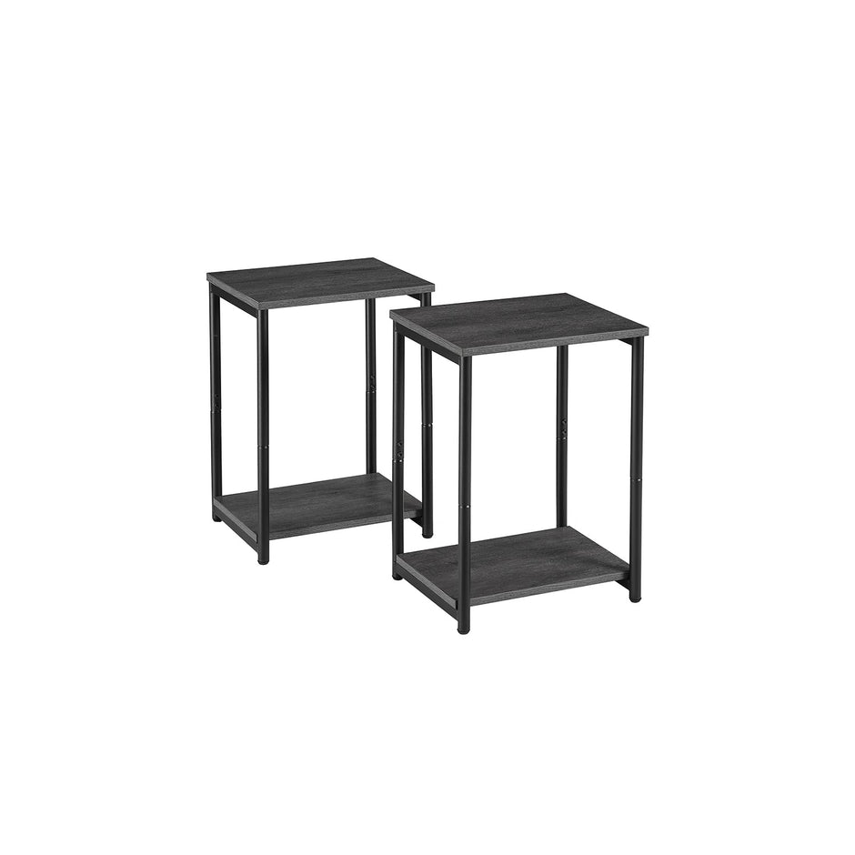 Set of 2 Side Tables – Steel – Misty Grey and Classic Black – 2-Tier Industrial Style