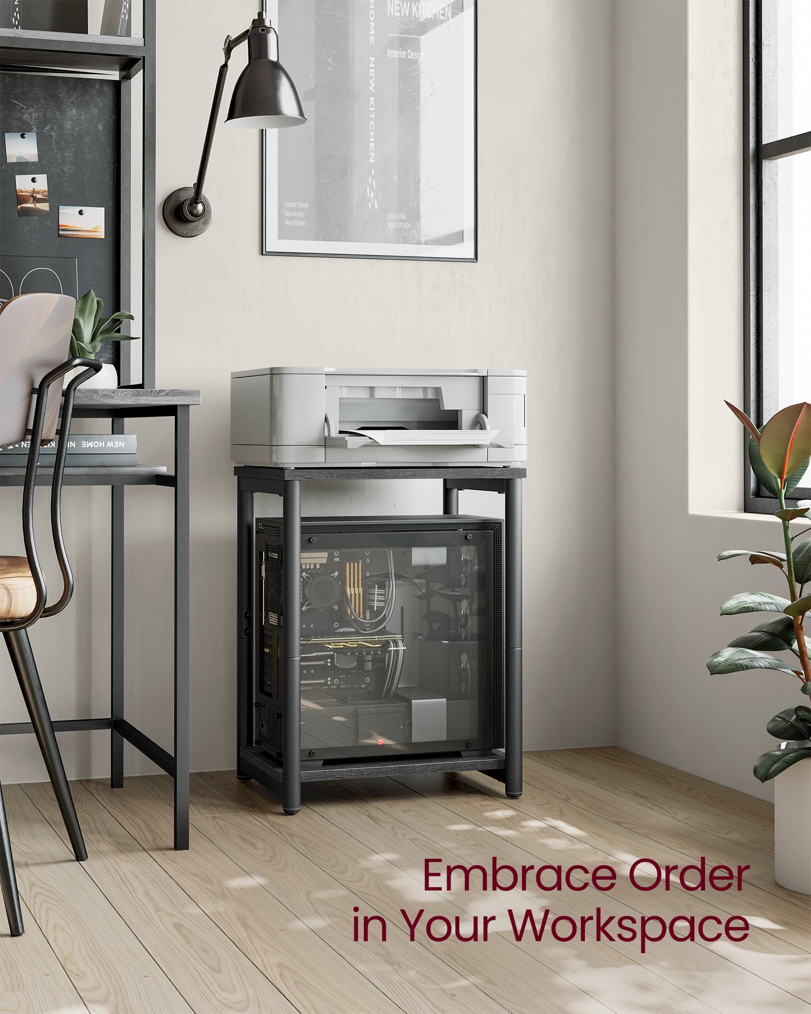 Set of 2 Side Tables – Steel – Misty Grey and Classic Black – 2-Tier Industrial Style