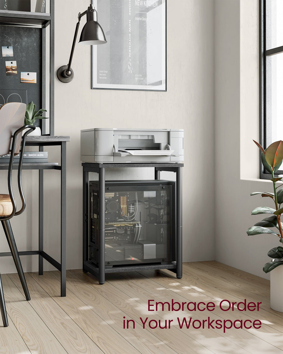Set of 2 Side Tables – Steel – Misty Grey and Classic Black – 2-Tier Industrial Style