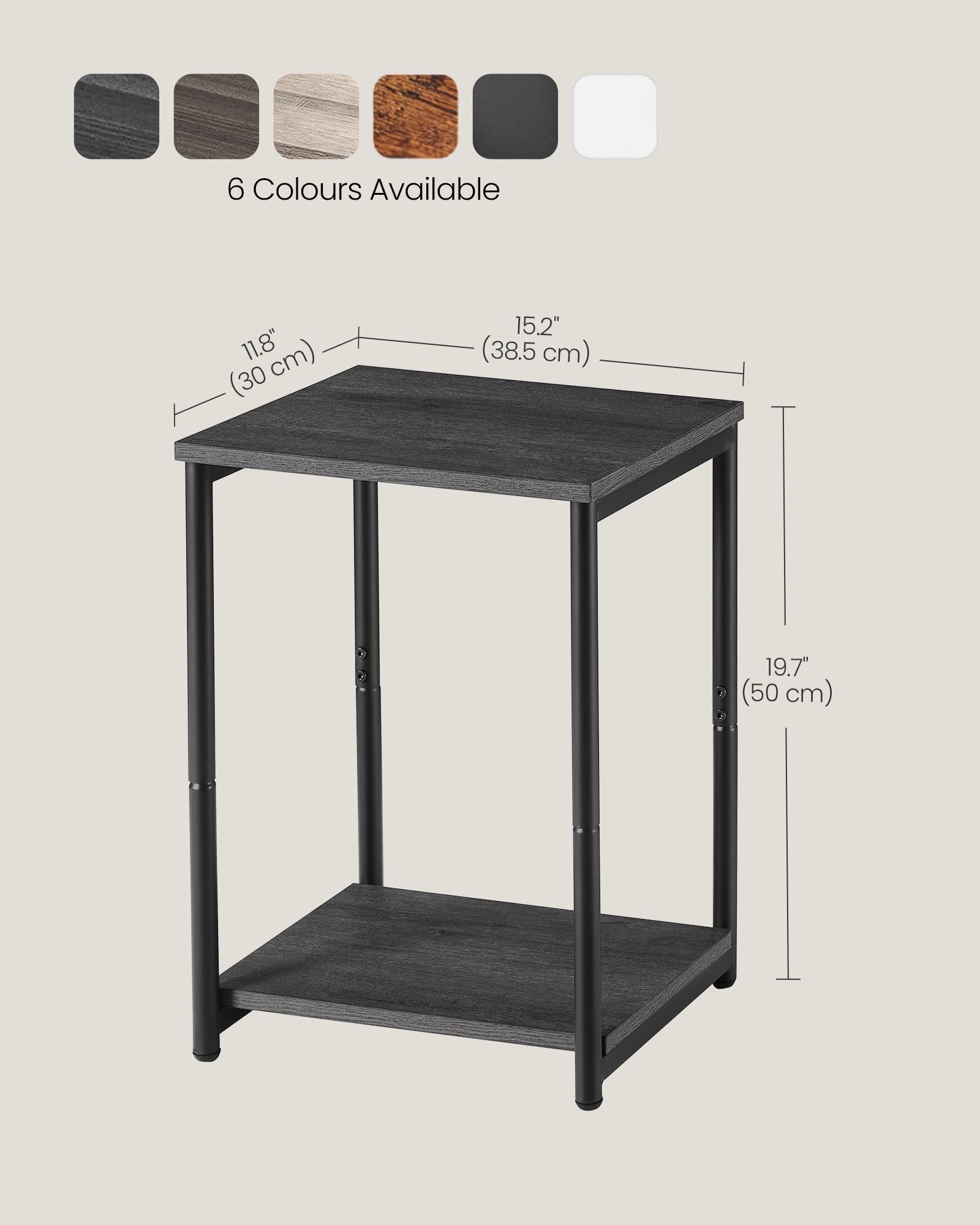 Set of 2 Side Tables – Steel – Misty Grey and Classic Black – 2-Tier Industrial Style