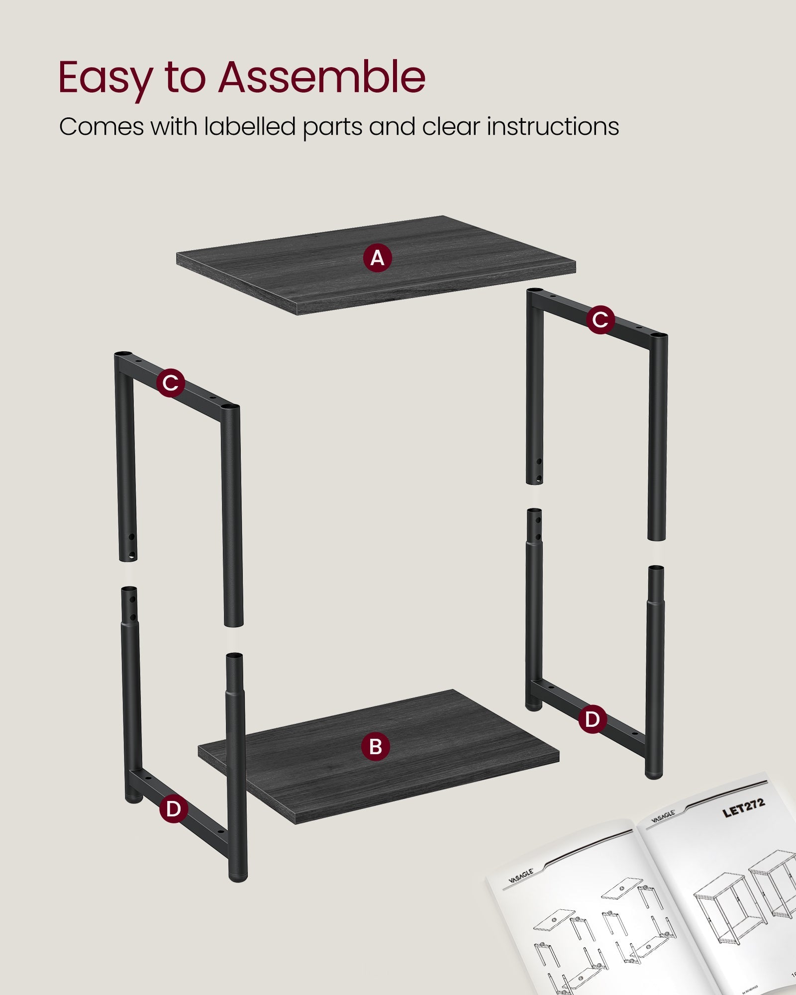 Set of 2 Side Tables – Steel – Misty Grey and Classic Black – 2-Tier Industrial Style
