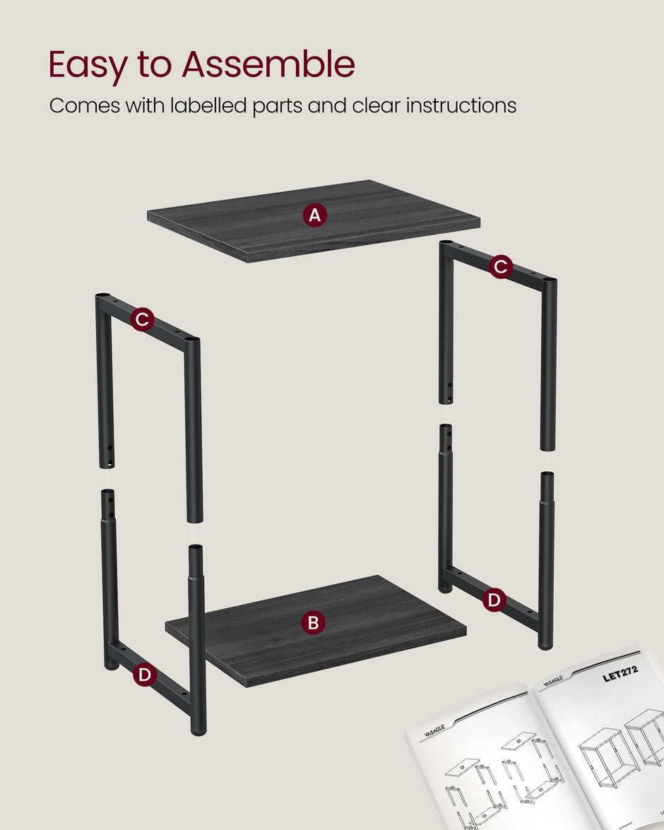 Set of 2 Side Tables – Steel – Misty Grey and Classic Black – 2-Tier Industrial Style