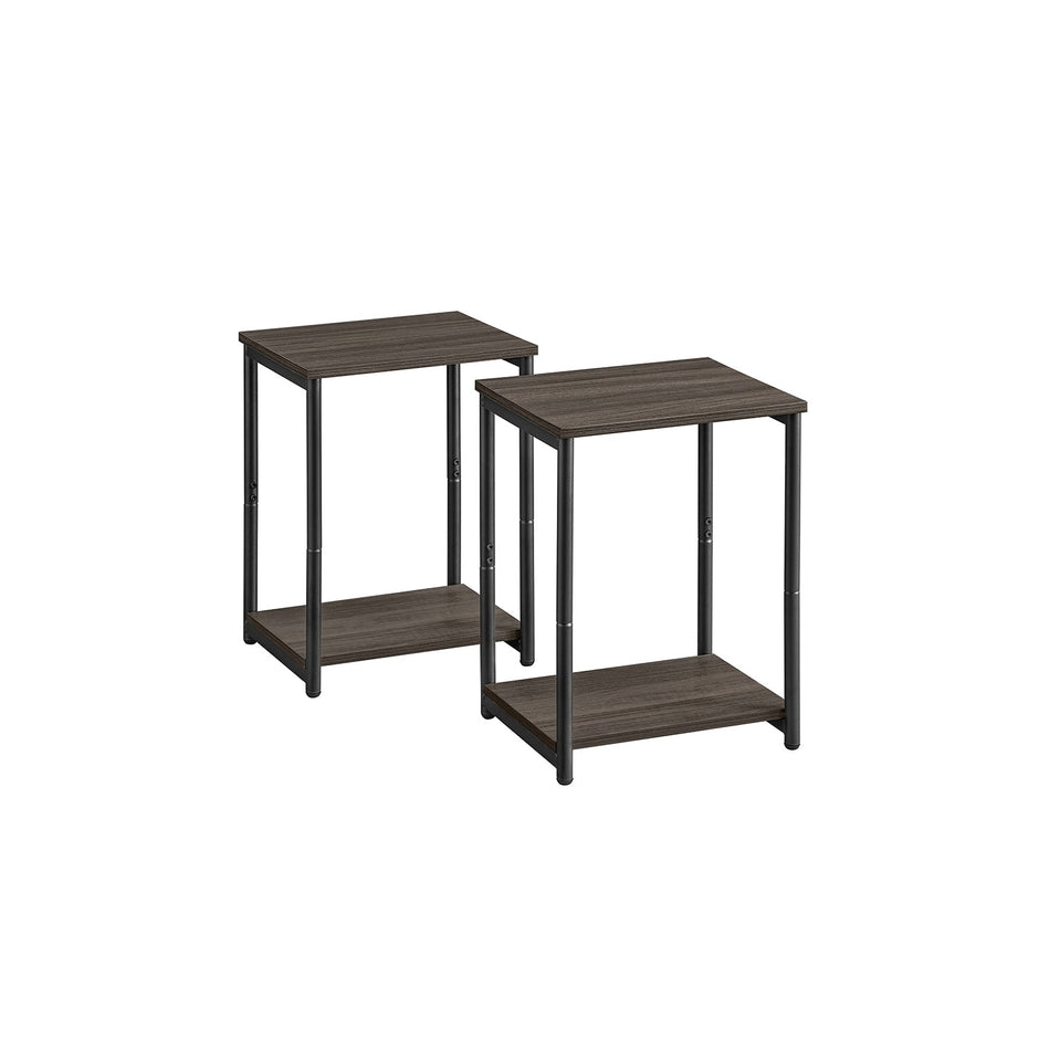 2-Tier Side Tables – Steel Frame – Chestnut Brown and Ink Black – Industrial Style