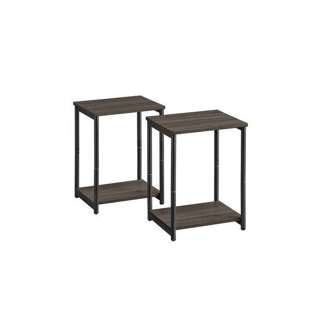 2-Tier Side Tables – Steel Frame – Chestnut Brown and Ink Black – Industrial Style