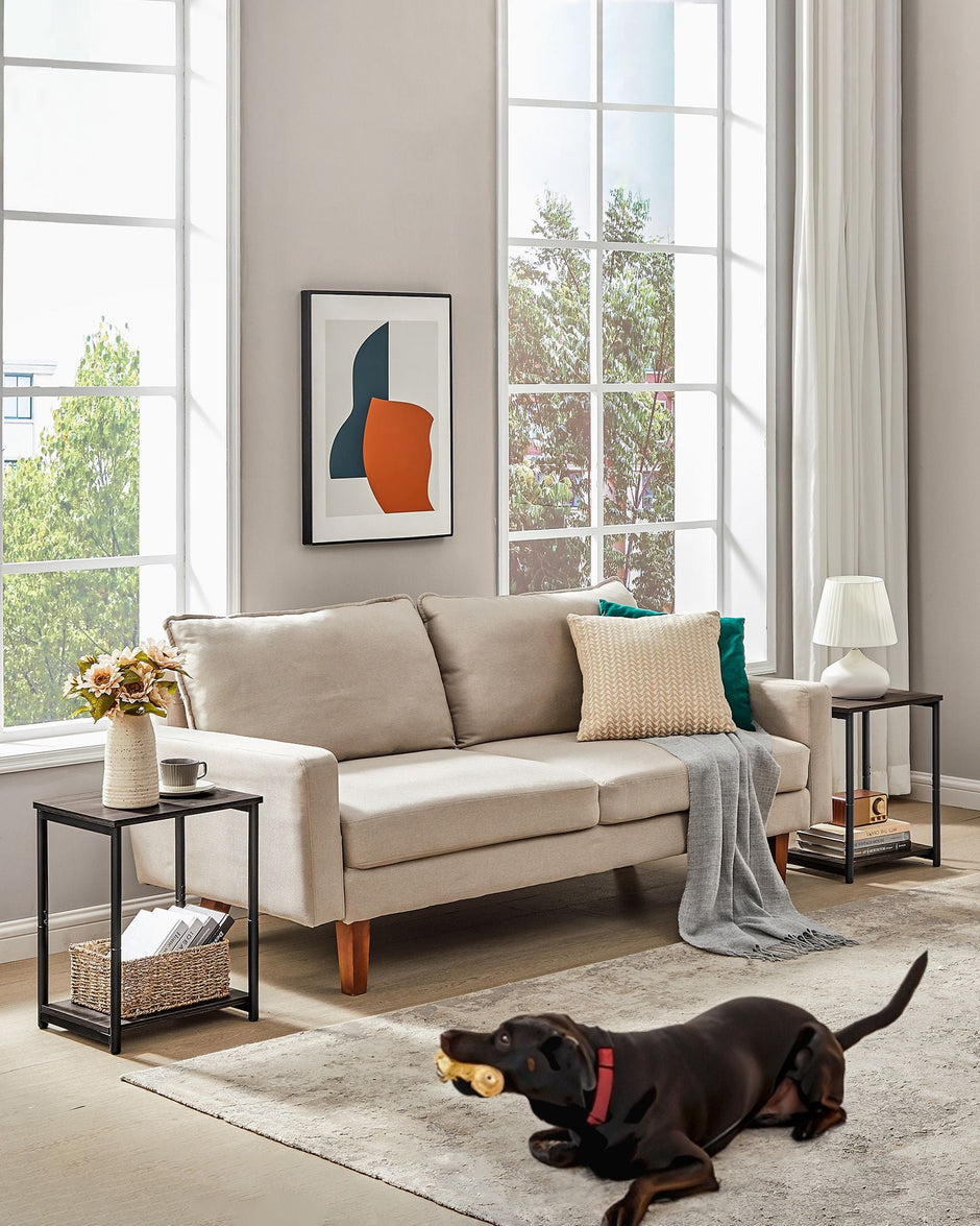 2-Tier Side Tables – Steel Frame – Chestnut Brown and Ink Black – Industrial Style