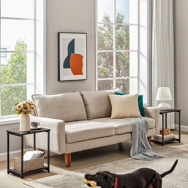 2-Tier Side Tables – Steel Frame – Chestnut Brown and Ink Black – Industrial Style