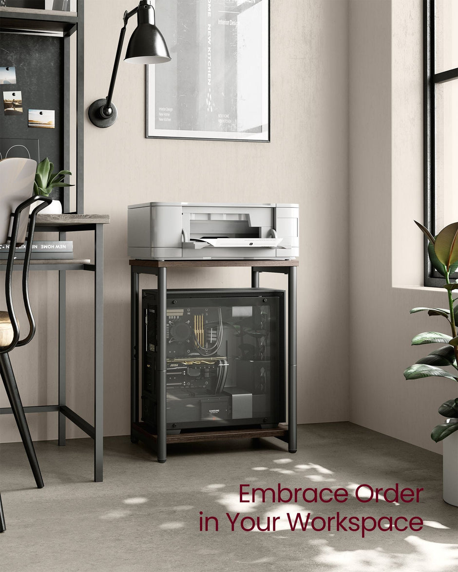 2-Tier Side Tables – Steel Frame – Chestnut Brown and Ink Black – Industrial Style