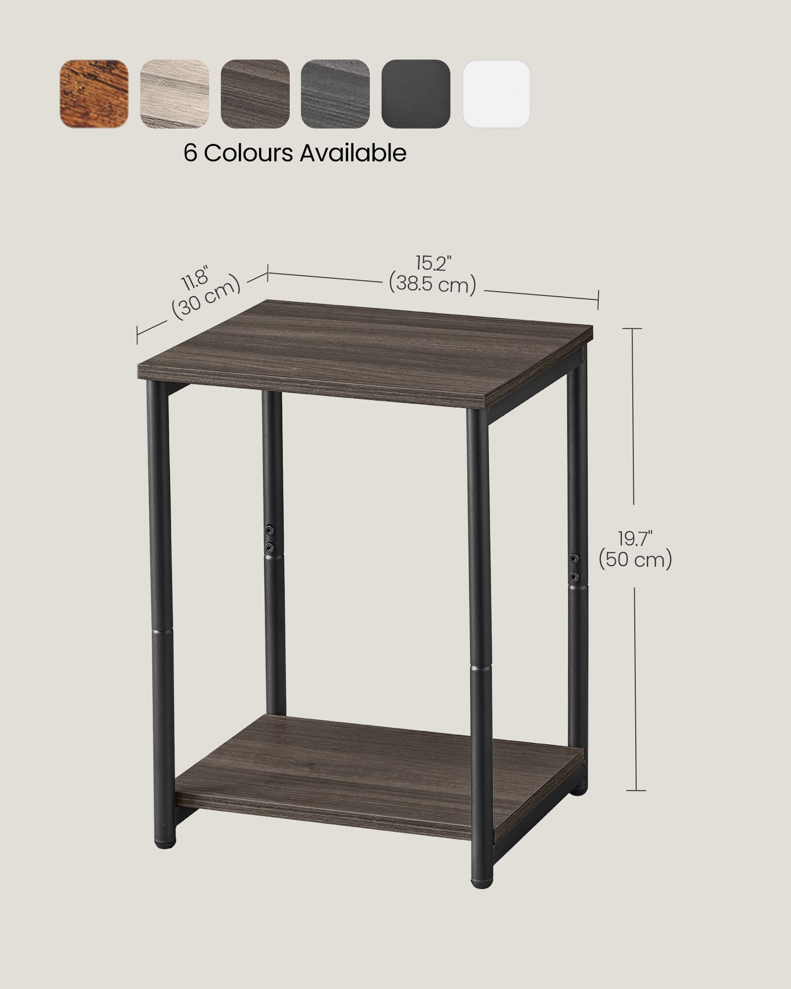 2-Tier Side Tables – Steel Frame – Chestnut Brown and Ink Black – Industrial Style