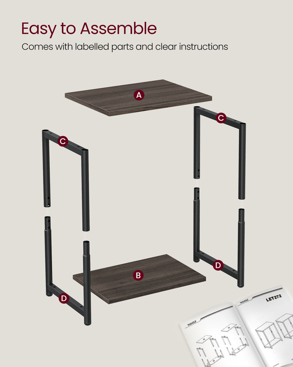 2-Tier Side Tables – Steel Frame – Chestnut Brown and Ink Black – Industrial Style