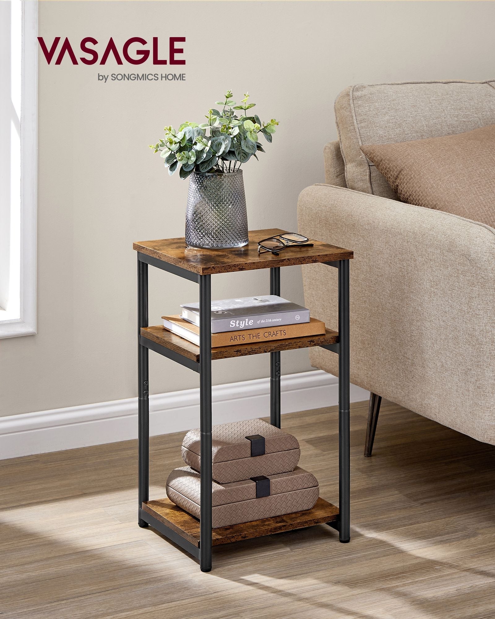 3-Tier End Table – Steel Frame – Industrial Style – Versatile for Living Room, Bedroom, Home Office