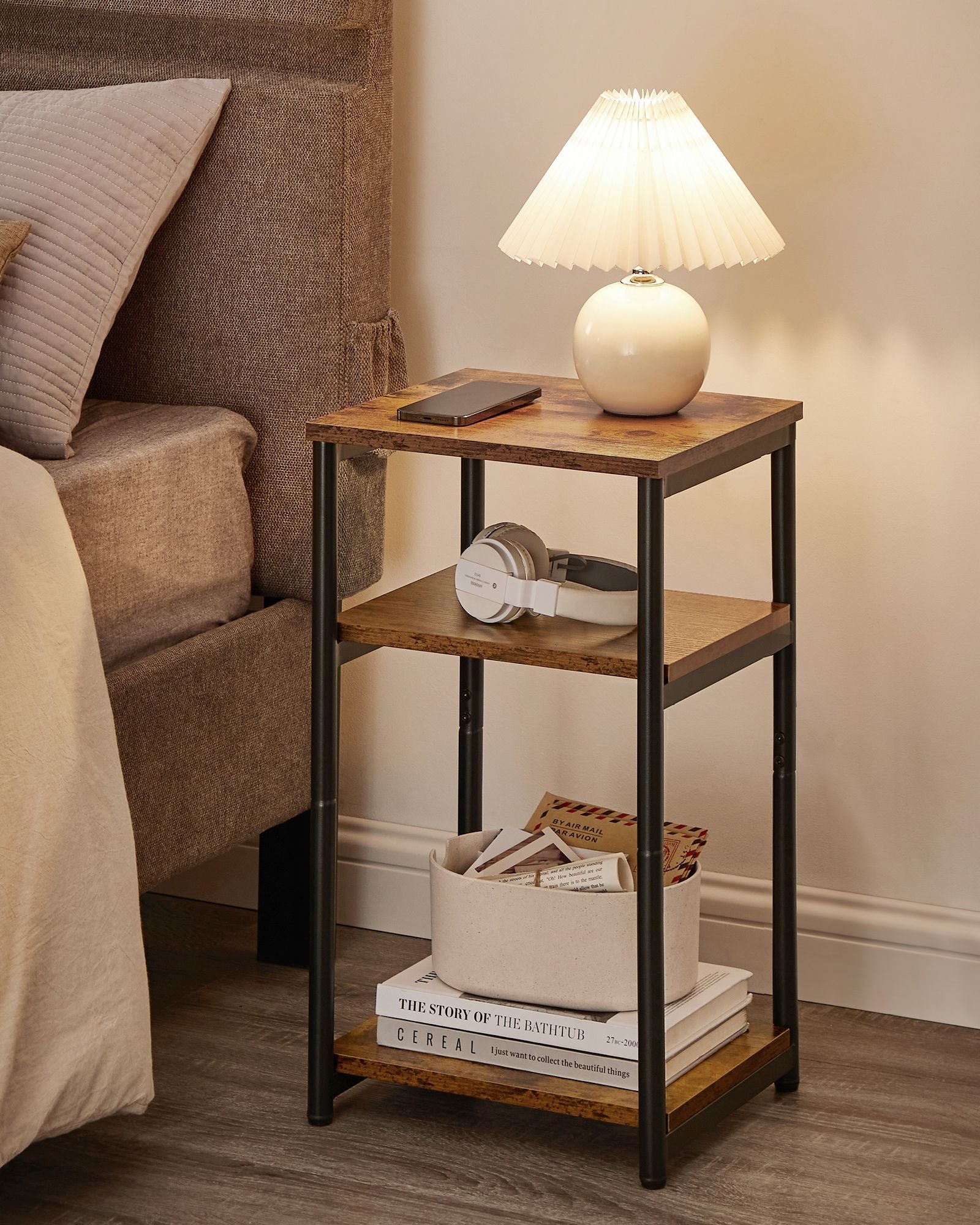 3-Tier End Table – Steel Frame – Industrial Style – Versatile for Living Room, Bedroom, Home Office