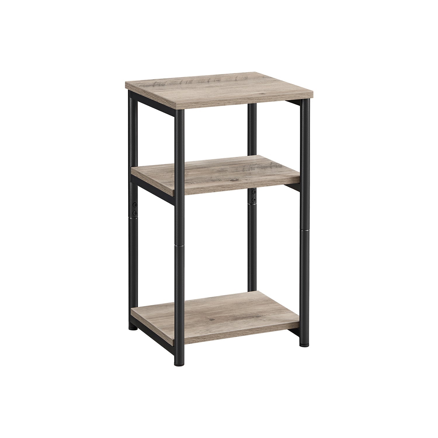 3-Tier End Table – Steel Frame – Heather Greige and Classic Black – Industrial Style