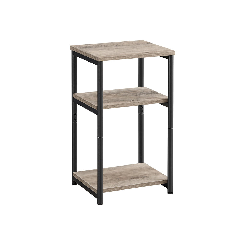 3-Tier End Table – Steel Frame – Heather Greige and Classic Black – Industrial Style