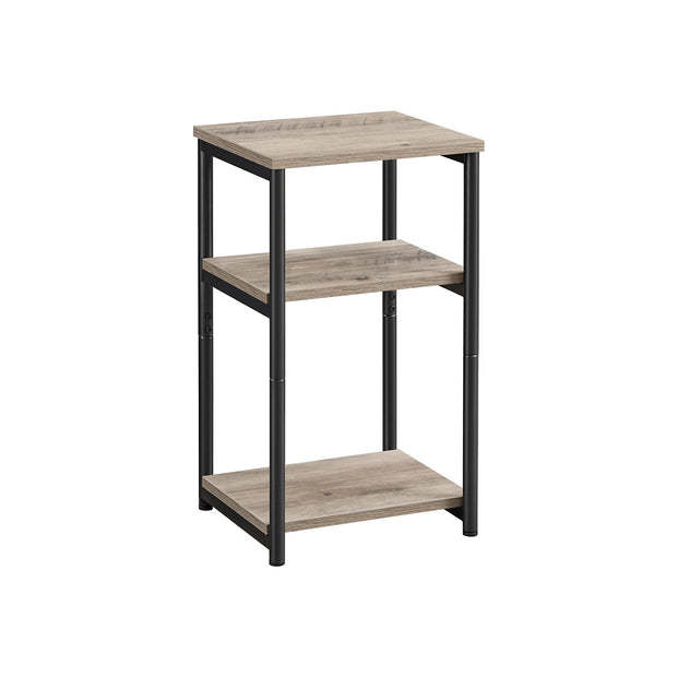 3-Tier End Table – Steel Frame – Heather Greige and Classic Black – Industrial Style