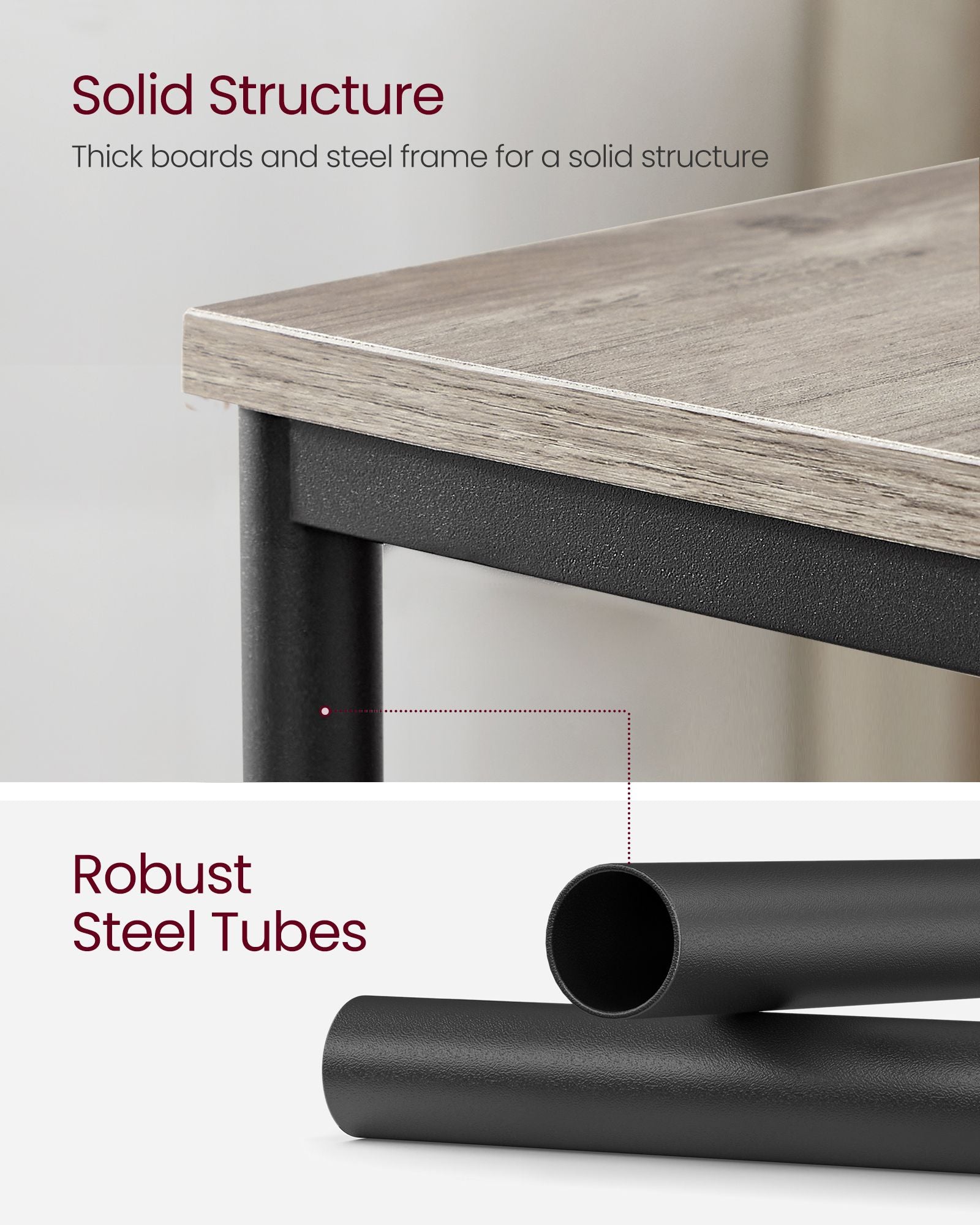 3-Tier End Table – Steel Frame – Heather Greige and Classic Black – Industrial Style