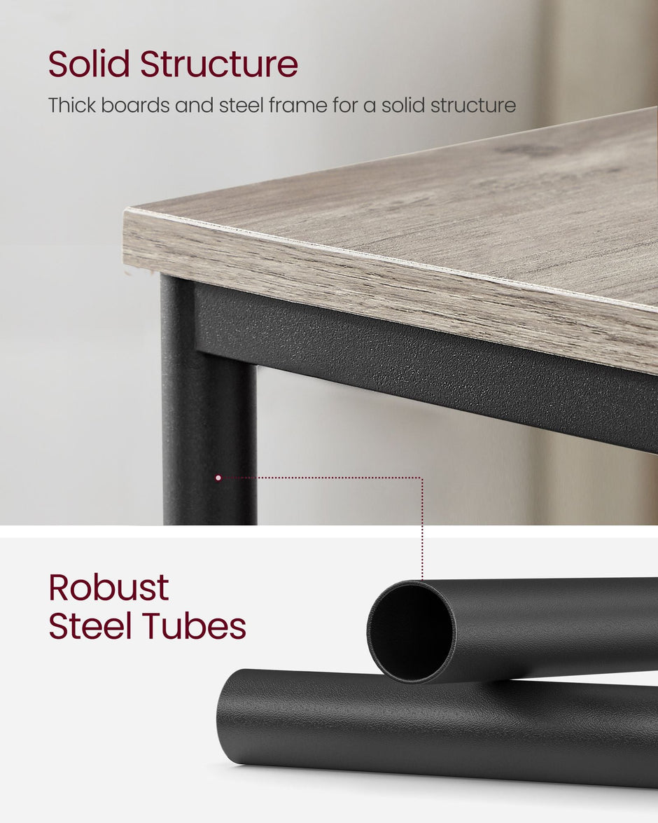 3-Tier End Table – Steel Frame – Heather Greige and Classic Black – Industrial Style