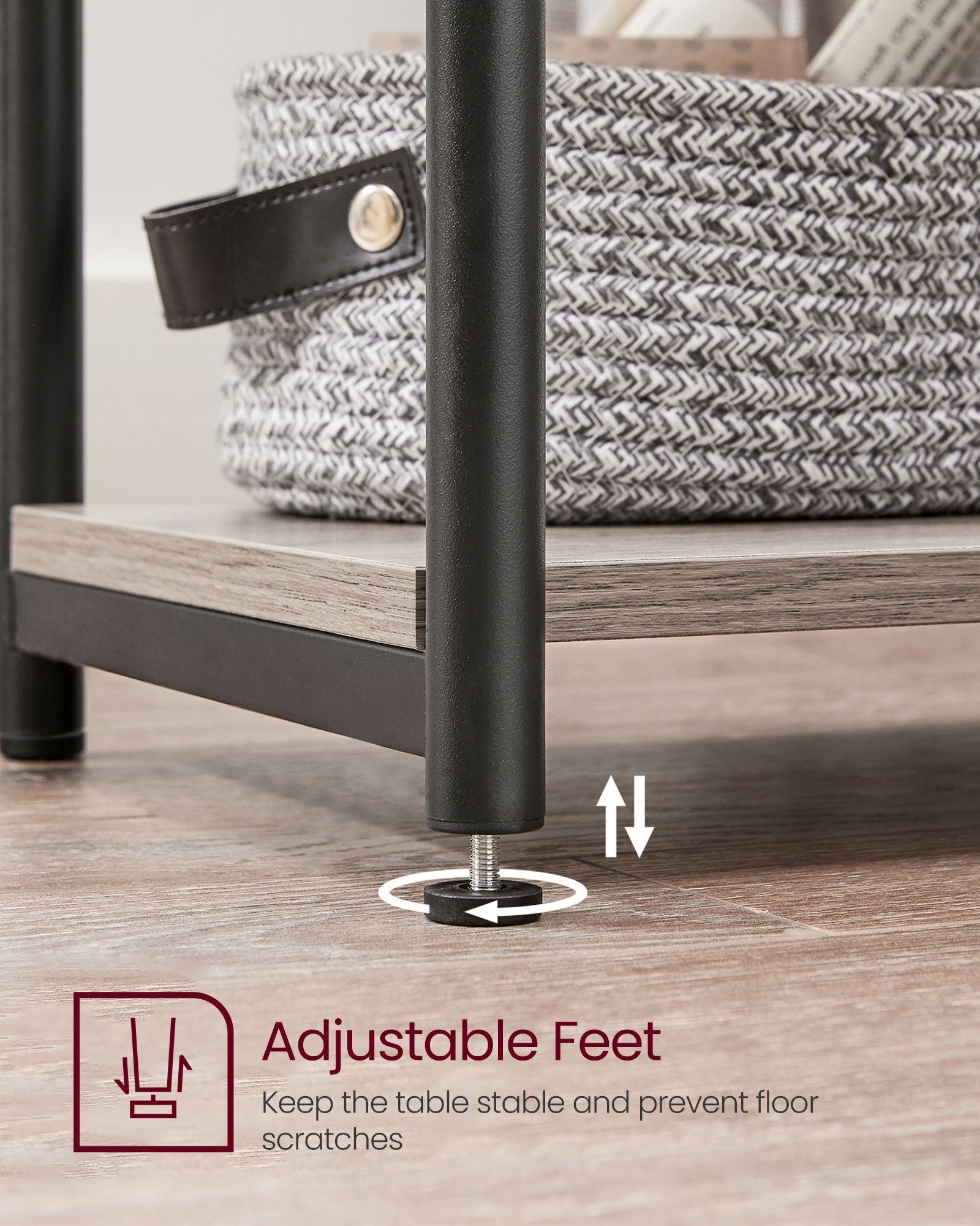 3-Tier End Table – Steel Frame – Heather Greige and Classic Black – Industrial Style