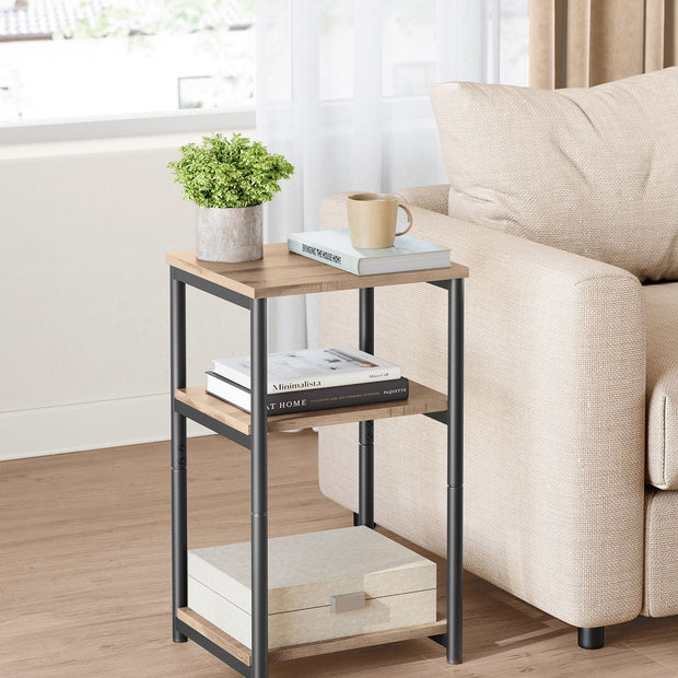 Sofa Side Table – Steel – Camel Brown and Ink Black – 3-Tier Industrial Design