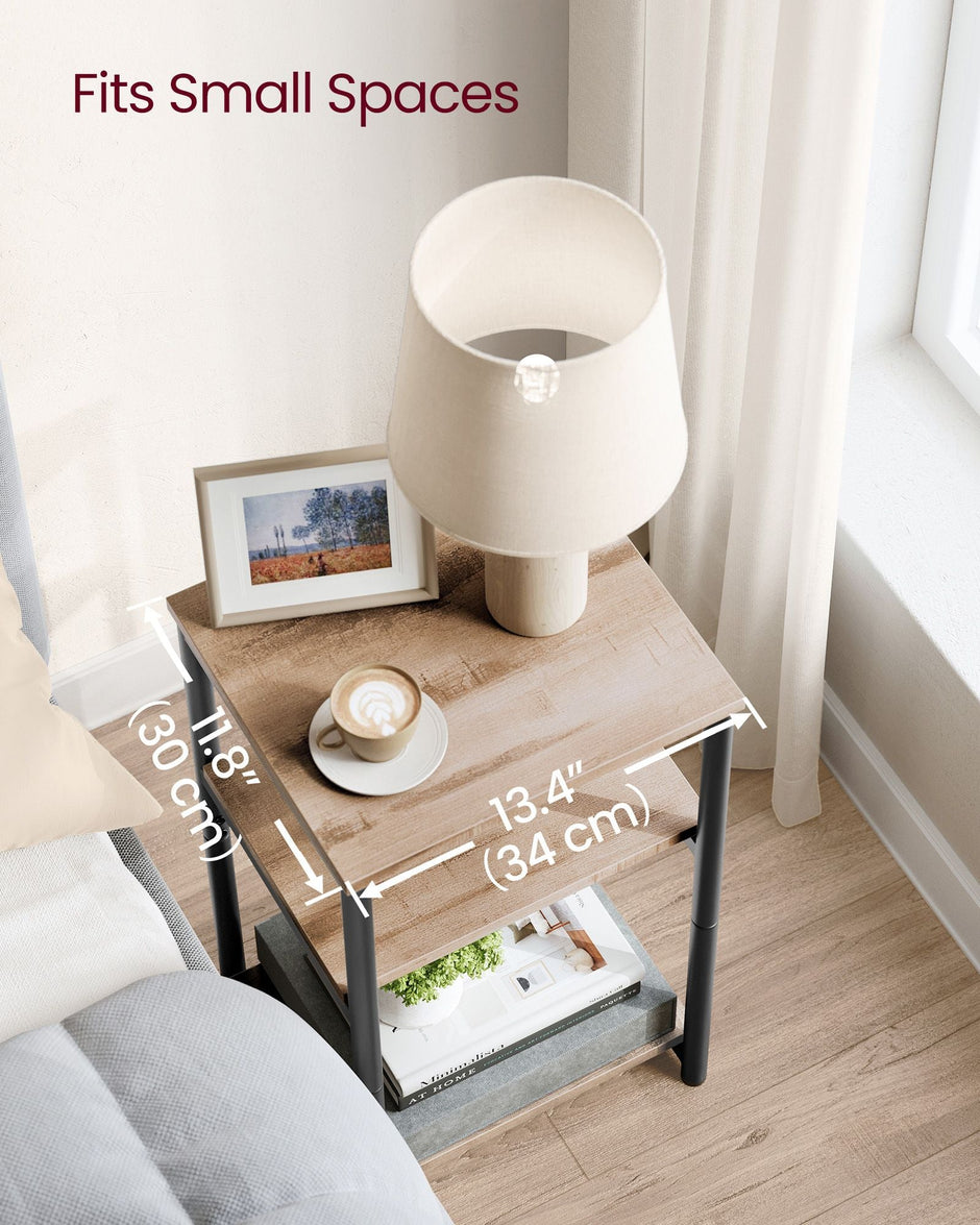 Sofa Side Table – Steel – Camel Brown and Ink Black – 3-Tier Industrial Design