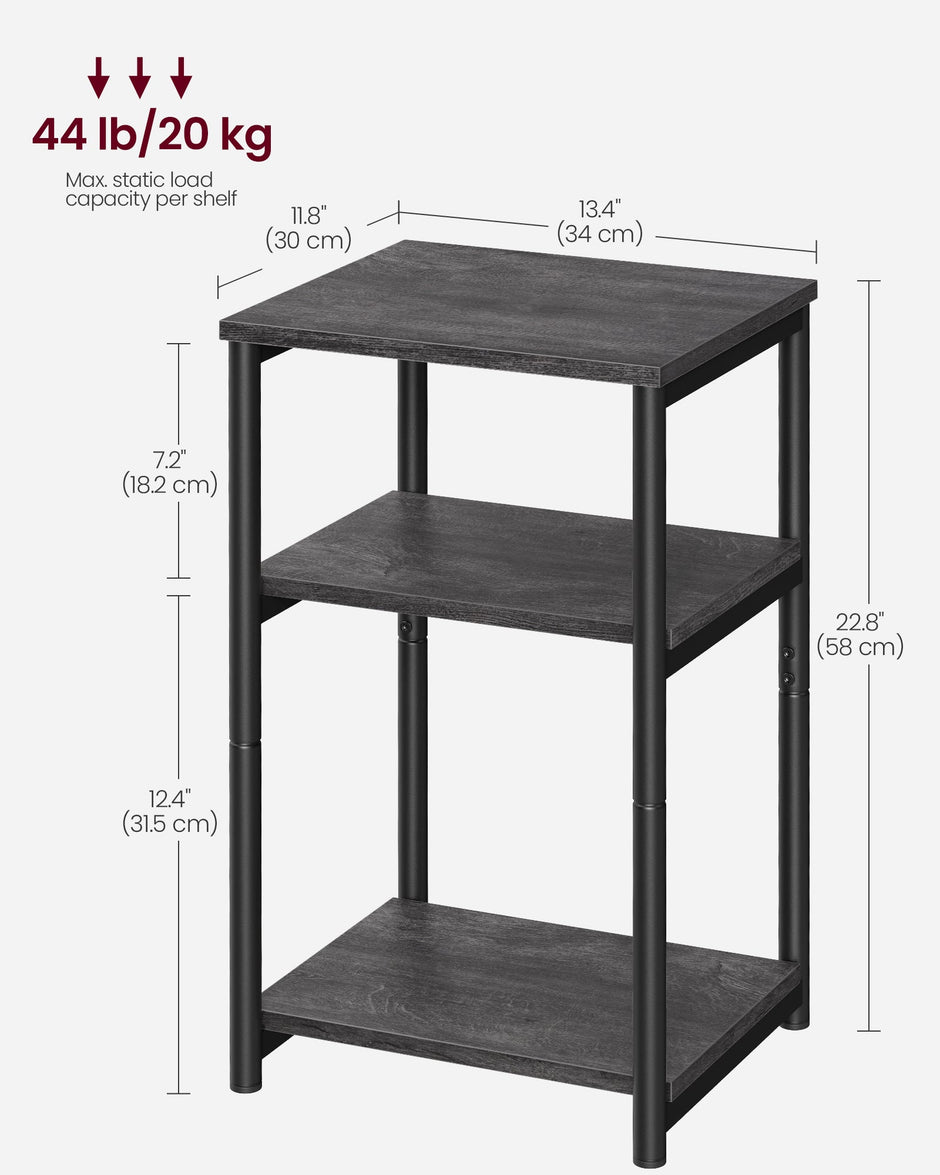 3-Tier Side Table – Steel Frame – Misty Grey and Ink Black – Industrial Style