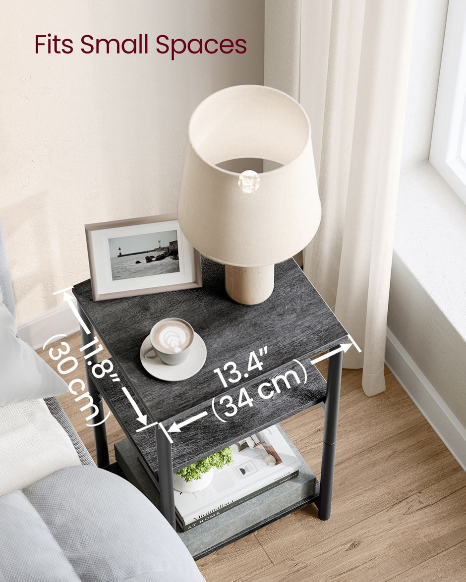 3-Tier Side Table – Steel Frame – Misty Grey and Ink Black – Industrial Style
