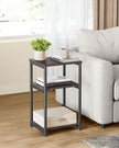 3-Tier Sofa Side Table – Steel Frame – Chestnut Brown and Ink Black – Industrial Style