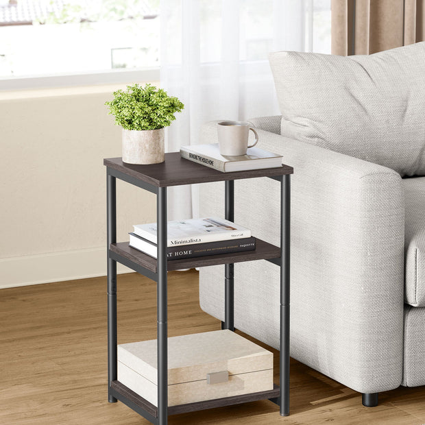 3-Tier Sofa Side Table – Steel Frame – Chestnut Brown and Ink Black – Industrial Style