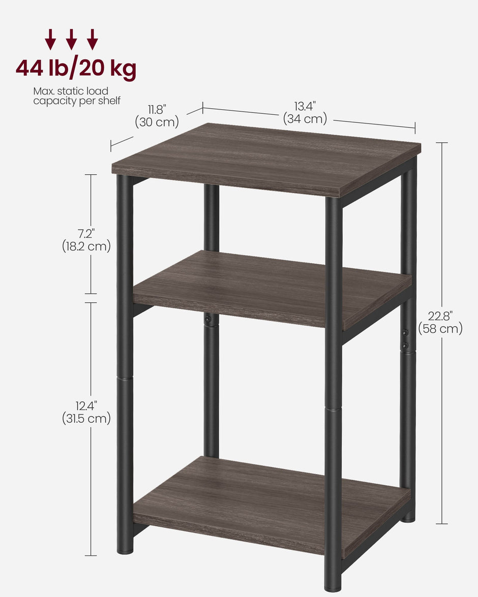 3-Tier Sofa Side Table – Steel Frame – Chestnut Brown and Ink Black – Industrial Style