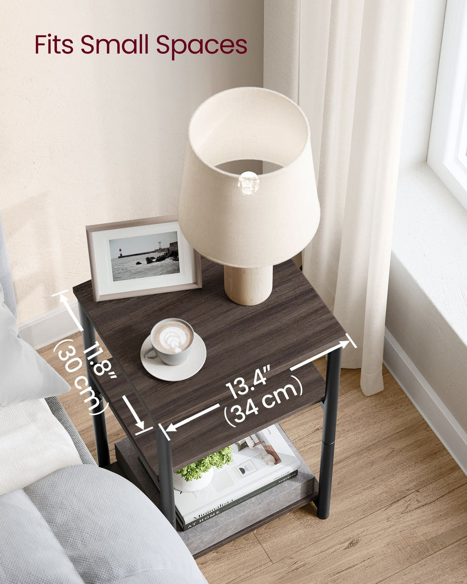 3-Tier Sofa Side Table – Steel Frame – Chestnut Brown and Ink Black – Industrial Style