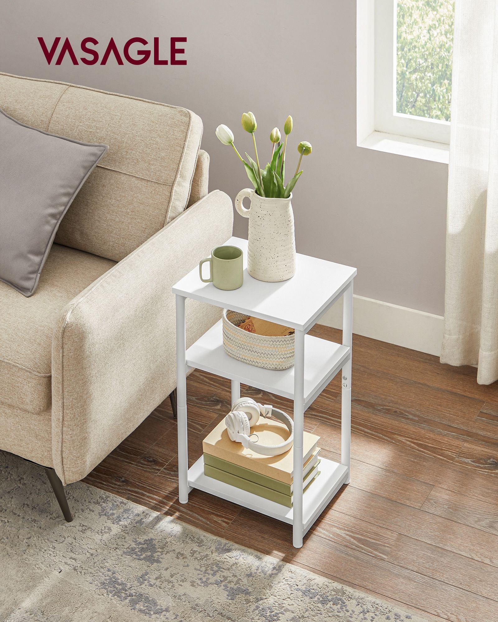 Bedside Table – Steel Frame – Industrial Style – 3-Tier Design