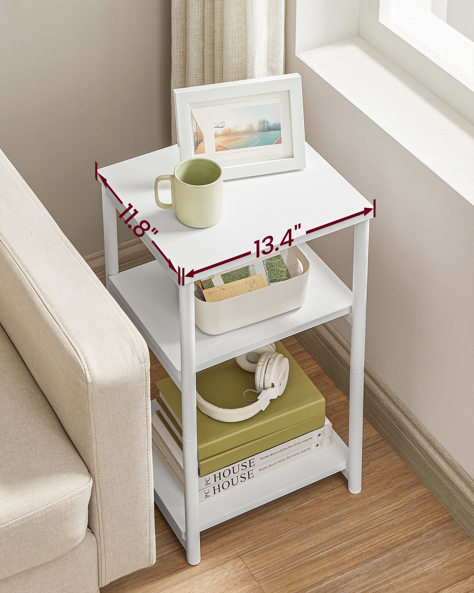 Bedside Table – Steel Frame – Industrial Style – 3-Tier Design